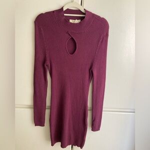 NO COMMENT Womens Purple Chain Unlined Short Sweater Dress L